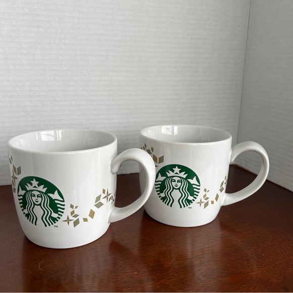 STARBUCKS 2013 Holiday Collection Siren Mermaid Logo Ceramic Mugs Set of 2 - Picture 1 of 15